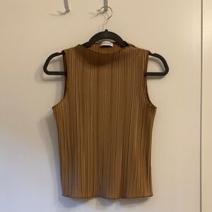 ANINE BING Sleeveless Pleated Top in Brown